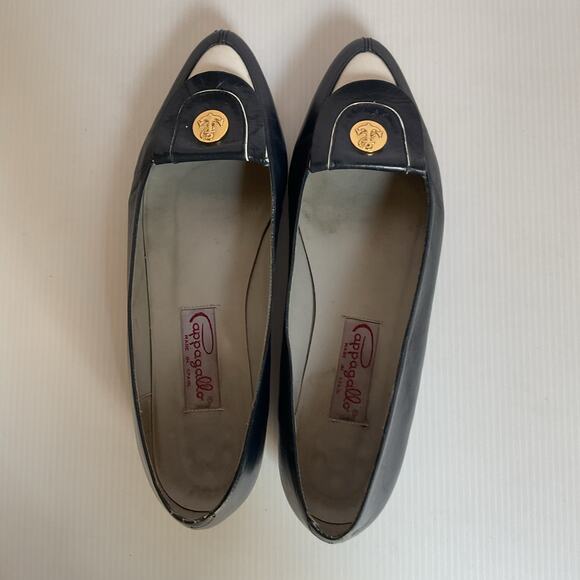 Pappagallo Flats Vintage Navy Blue Leather8.5M Made in Spain Gold Anchor Loafer - Picture 7 of 14